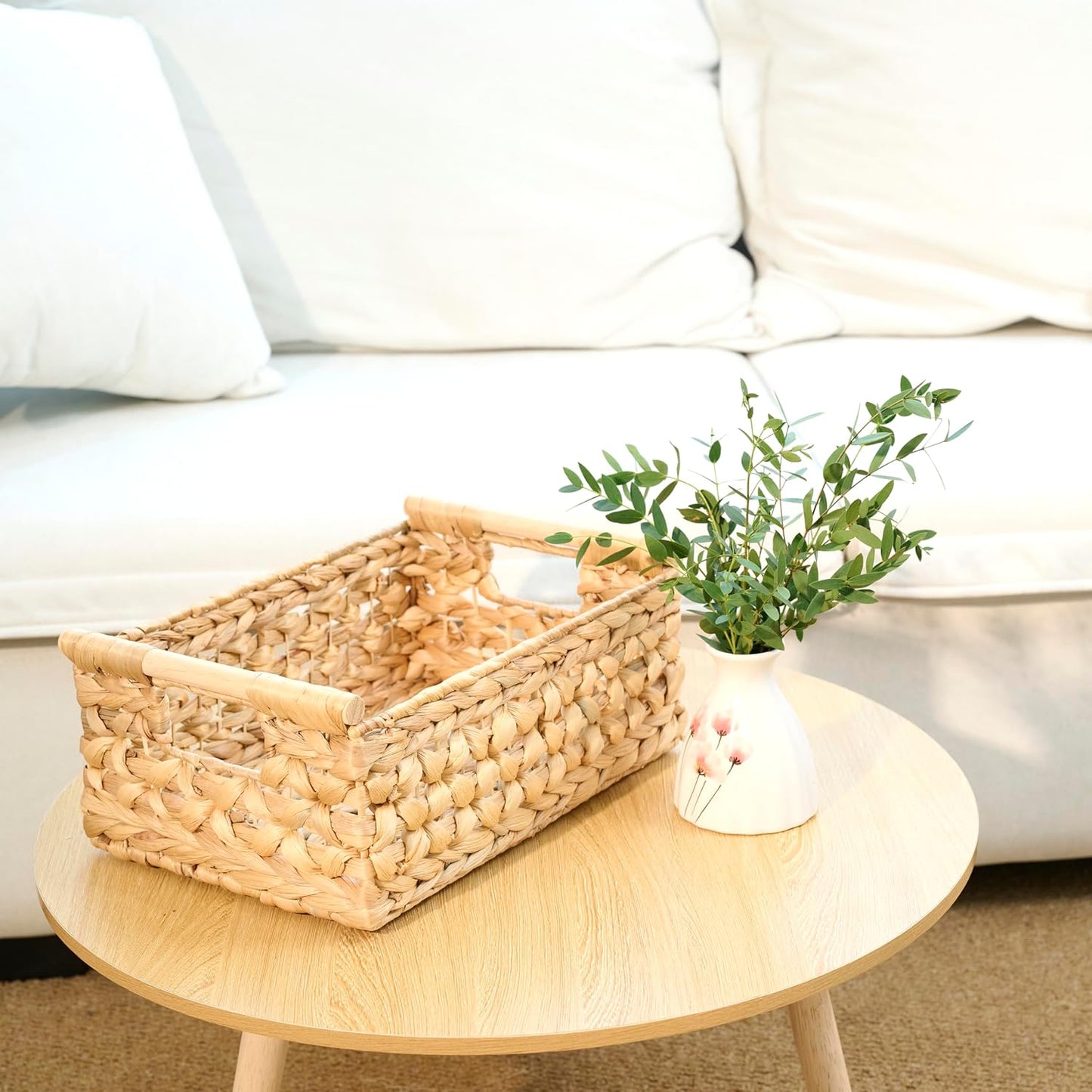 11.6” NAYA Shelf Basket with Handles, Handwoven Water Hyacinth Storage Basket Organizer for Shelves, Closet, Pantry & Nursery, Wicker Basket Bin