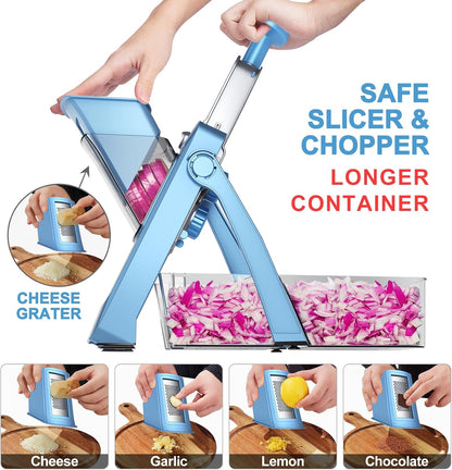 SupMaKin Upgrade Safe Mandoline Slicer Plus, Vegetable Chopper, Potato Slicer, Food Slicer Onion Chopper, Fry Cutter, Veggie Salad Dicer Kitchen Chopping Artifact Gifts (Blue)