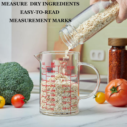 Ackers BORO3.3 Measure Glass -[Insulated handle | V-Shaped Spout]-Made of High Borosilicate Glass Measuring for Kitchen or Restaurant, Easy to Read, 60 ML (2 Oz) 丨(2 Pack)