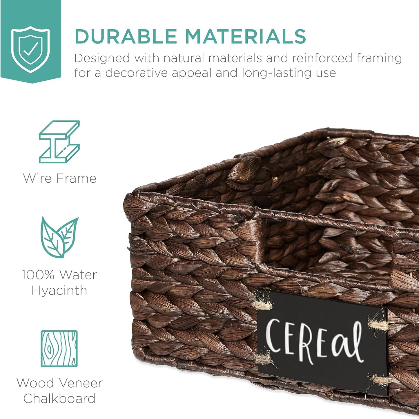 Best Choice Products Set of 4 9x12in Water Hyacinth Pantry Baskets, Woven Organizers w/Chalkboard Label, Chalk Marker - Natural