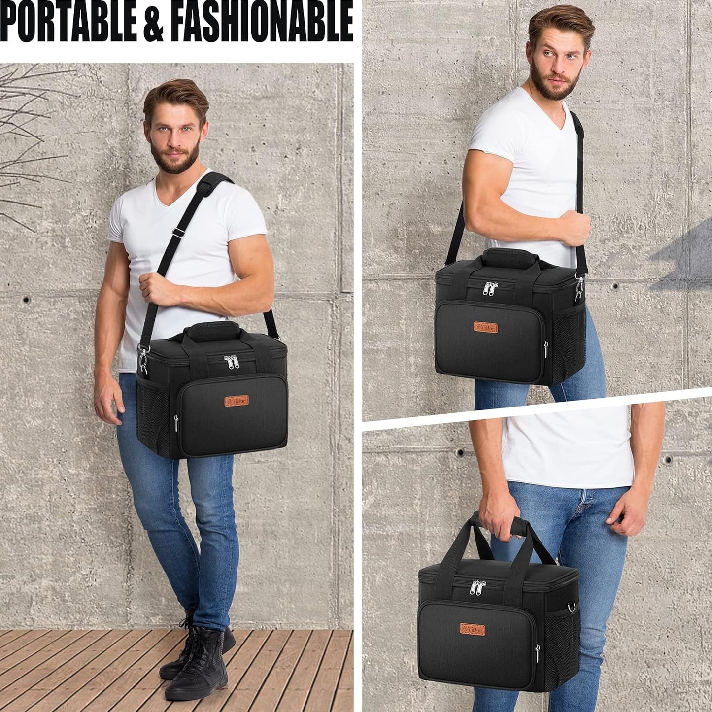Tiblue Insulated Lunch Bag for Women/Men, Reusable Lunch Box for Office Work School Picnic,Leakproof Freezable Cooler Bag with Adjustable Shoulder Strap for Kid/Adult(Medium, Black & White Stripes)