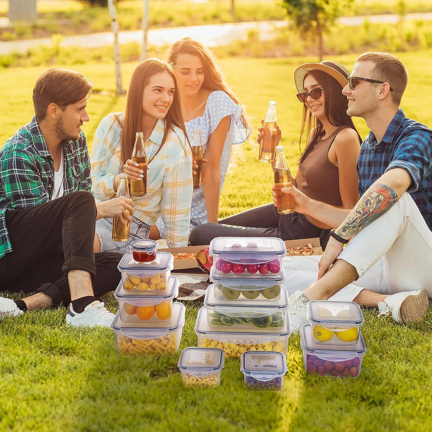 62 PCS Large Food Storage Containers with Lids Airtight (31 Lids &31 Containers) - Leakproof Meal-Prep Containers for Kitchen Storage Reusable Plastic Microwave/Dishwasher Safe with Labels & Pen