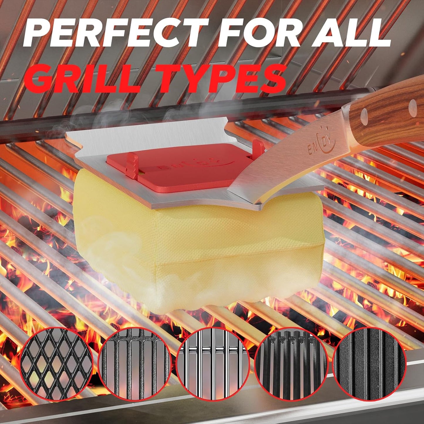 ENLOY Grill Brush for Outdoor Grill, Bristle Free Steam Grill Brush with Scraper, Replaceable Head, Safe Steam Cleaning 17'' Long Handle Grilling Accessories for Most Grills, Gifts for Men Dad Husband