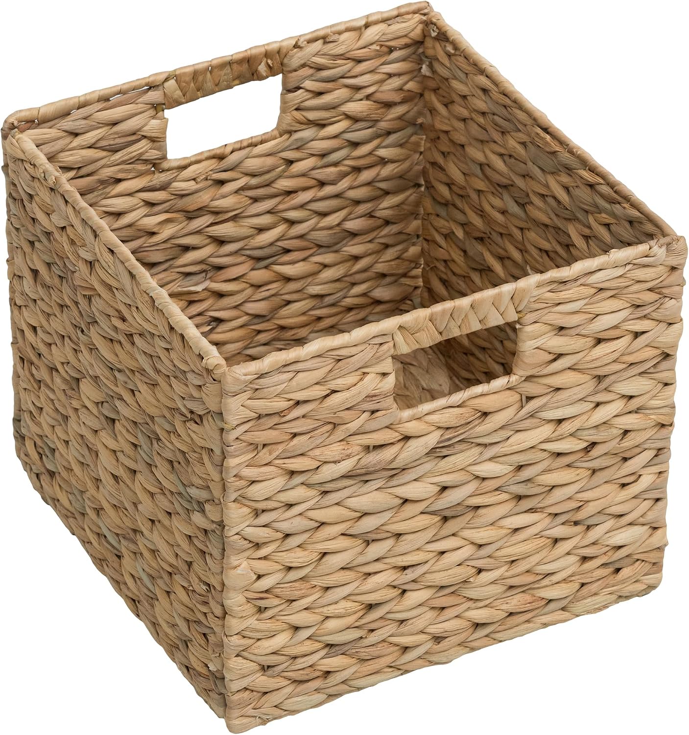 eHemco Trapezoid Woven Hyacinth Wicker Pantry Storage Baskets with Iron Wire Frame, 13.25"x9"x7/3.5", Natural, Set of 2