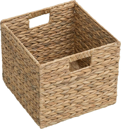 eHemco Trapezoid Woven Hyacinth Wicker Pantry Storage Baskets with Iron Wire Frame, 13.25"x9"x7/3.5", Natural, Set of 2