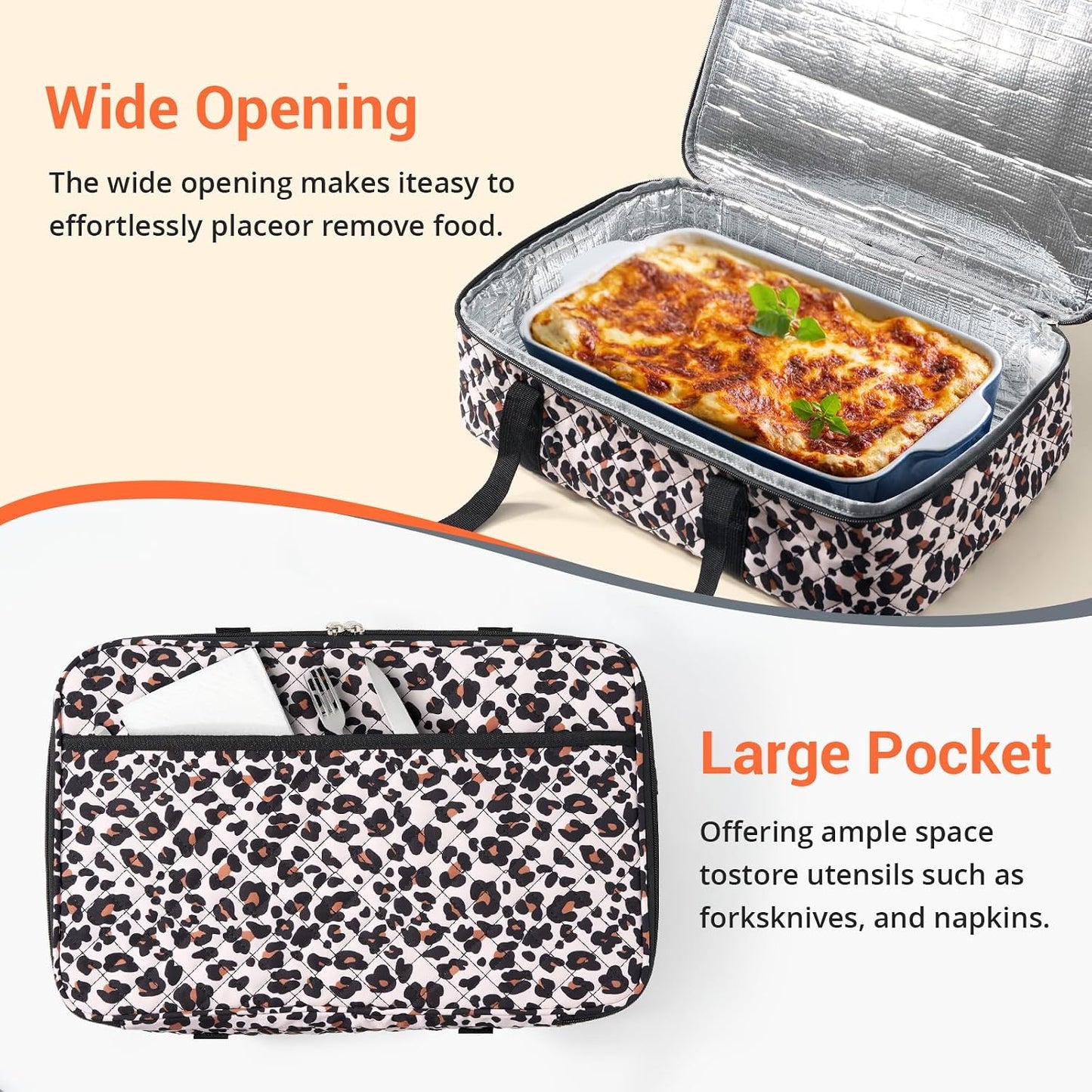 Insulated Casserole Carrier Portable Food Tote for Hot or Cold – Fits 9"x13" Baking Dish, Lasagna Holder for Parties, Picnic, Travel, Beach - Black