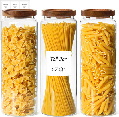 ComSaf 2Pcs (4.2Qt) Wide-Mouth Flour Sugar Storage Containers - Include Scoops & Labels, Easy to Scoop & Airtight, Large Glass Jar for Bakers to Store Bulk Flour, Rice, and Dry Goods in Kitchen Pantry