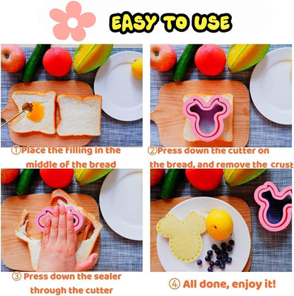 BANIC Uncrustable Sandwich Cutter, 43 Pcs Sandwich Cutter and Sealer, Crustless Sandwich Cutter Heart Star Unicorn Dino Butterfly etc, Lunch & Bento Box Accessories with Storage Container