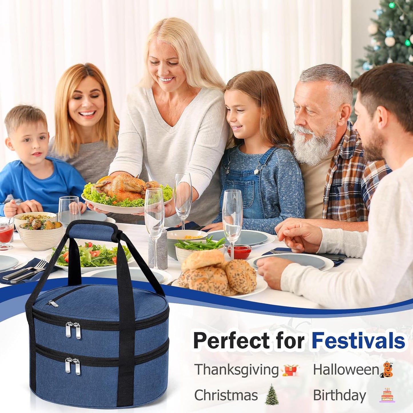 Round Insulated Casserole Carrier – 12" Portable Pie Carrier Bag for Hot or Cold Food, Leakproof Thermal Lunch Tote with Handle for Parties Picnic & Travel - Grey