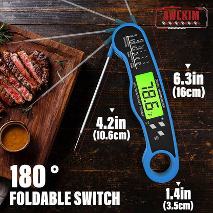 AWLKIM Meat Thermometer Digital, Instant Read Food Thermometer, Red