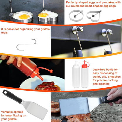 DY DECENT FAMILY 40PCS Griddle Accessories Kit, Flat Top Grill Accessories Set for Outdoor Barbecue. Griddle Accessories Set with Basting Cover, Spatula, Scraper, Burger Press, Tongs, Cleaning Kit