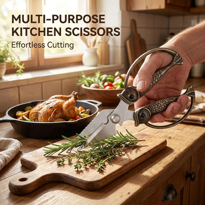 XSNBRD All Purpose Kitchen Scissors, Pearl Gold Stainless Owl Shears.