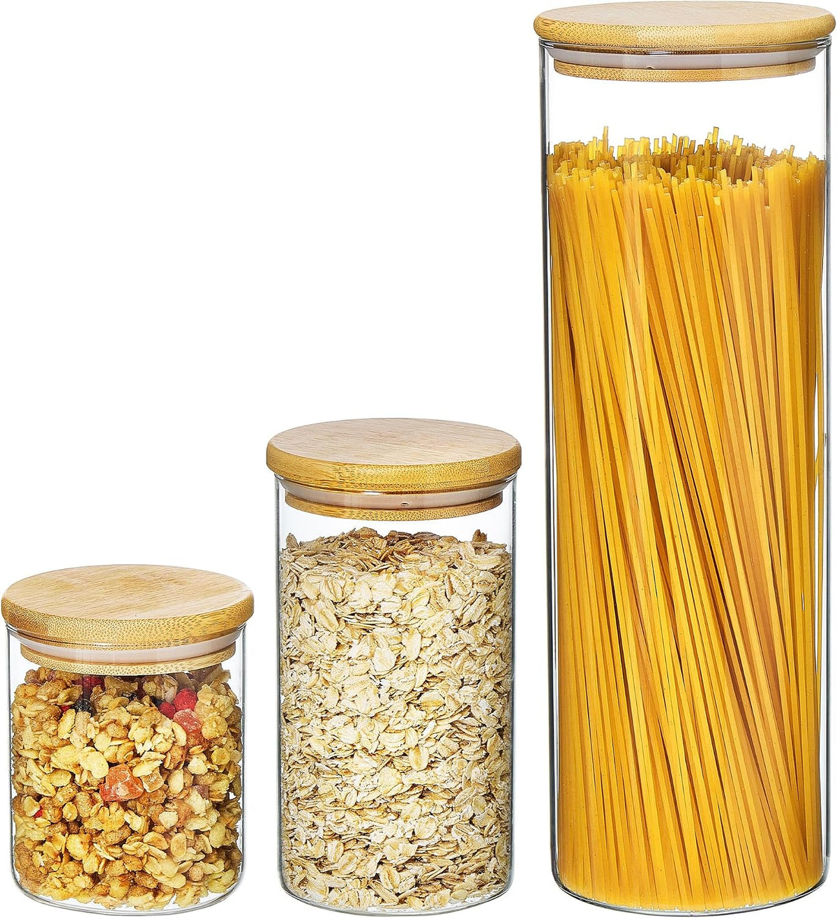 Vtopmart Glass Food Storage Jars, 7 Pack Kitchen Containers with Airtight Bamboo Wooden Lids for Pasta, Cookies, Nuts, Coffee Beans, Cereal, Canisters Set for Flour, Pantry Organization, BPA Free
