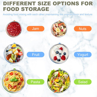 HaWare Stainless Steel Food Storage Containers with Silicone Lids, Leak-Proof Metal Snack Container, Round Lunch Box for Kids Adults, Stackable & Reusable Meal Prep Containers, Set of 3, Multicolor