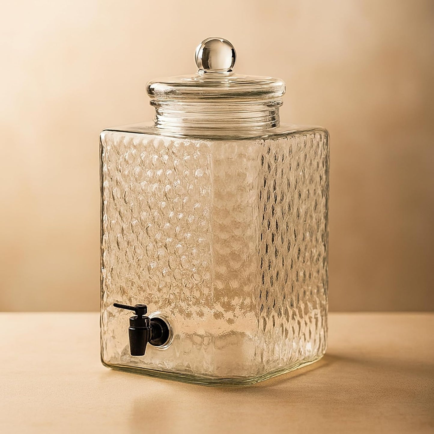 5 Gallon Hammered Glass Beverage Dispenser With Metal Stand, Durable Glass Drink Dispenser For Parties, Juice, Lemonade And More, Elegant (Pack Of 2)