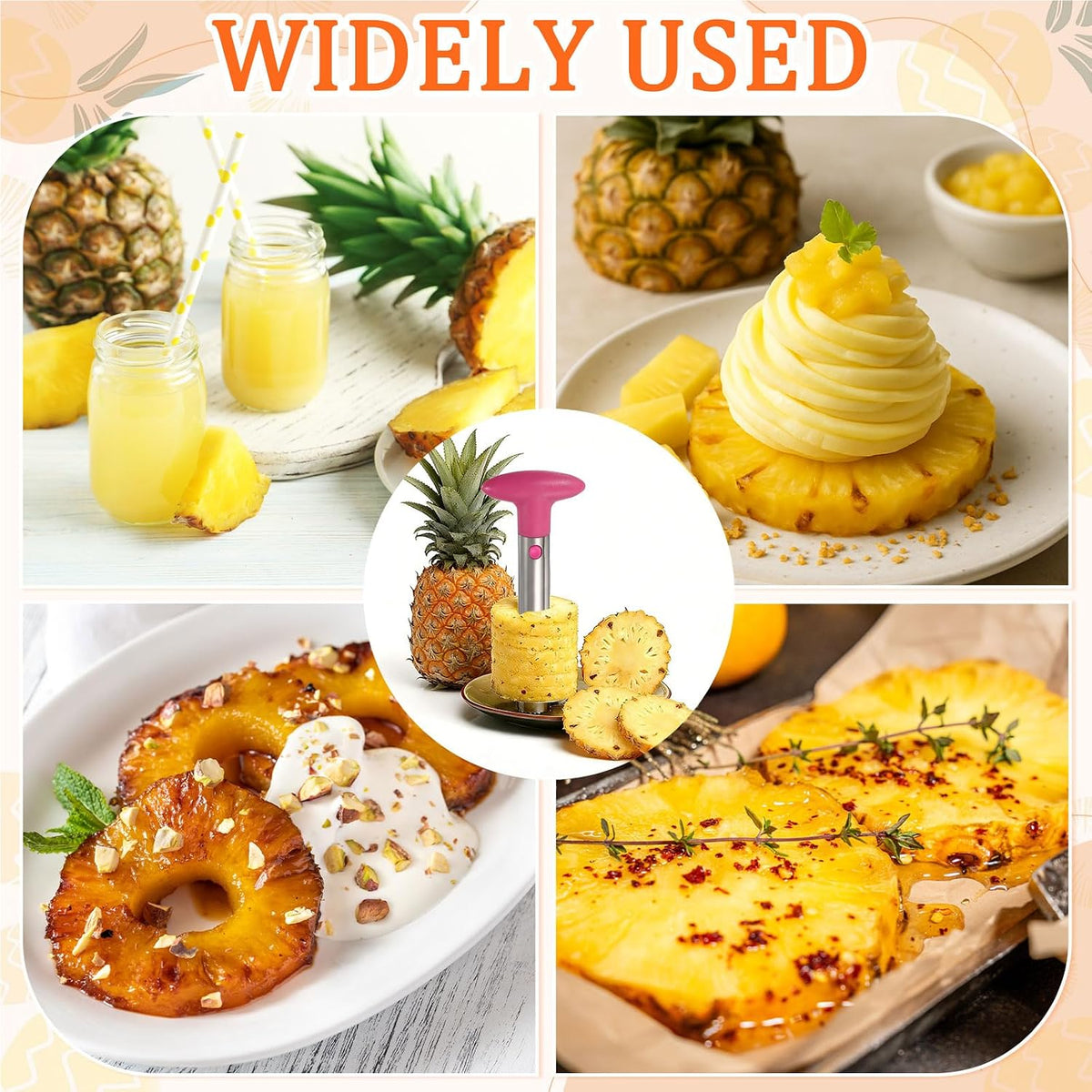 uxcell Pineapple Corer and Slicer Set 9.4x4.1" Stainless Steel Light Purple