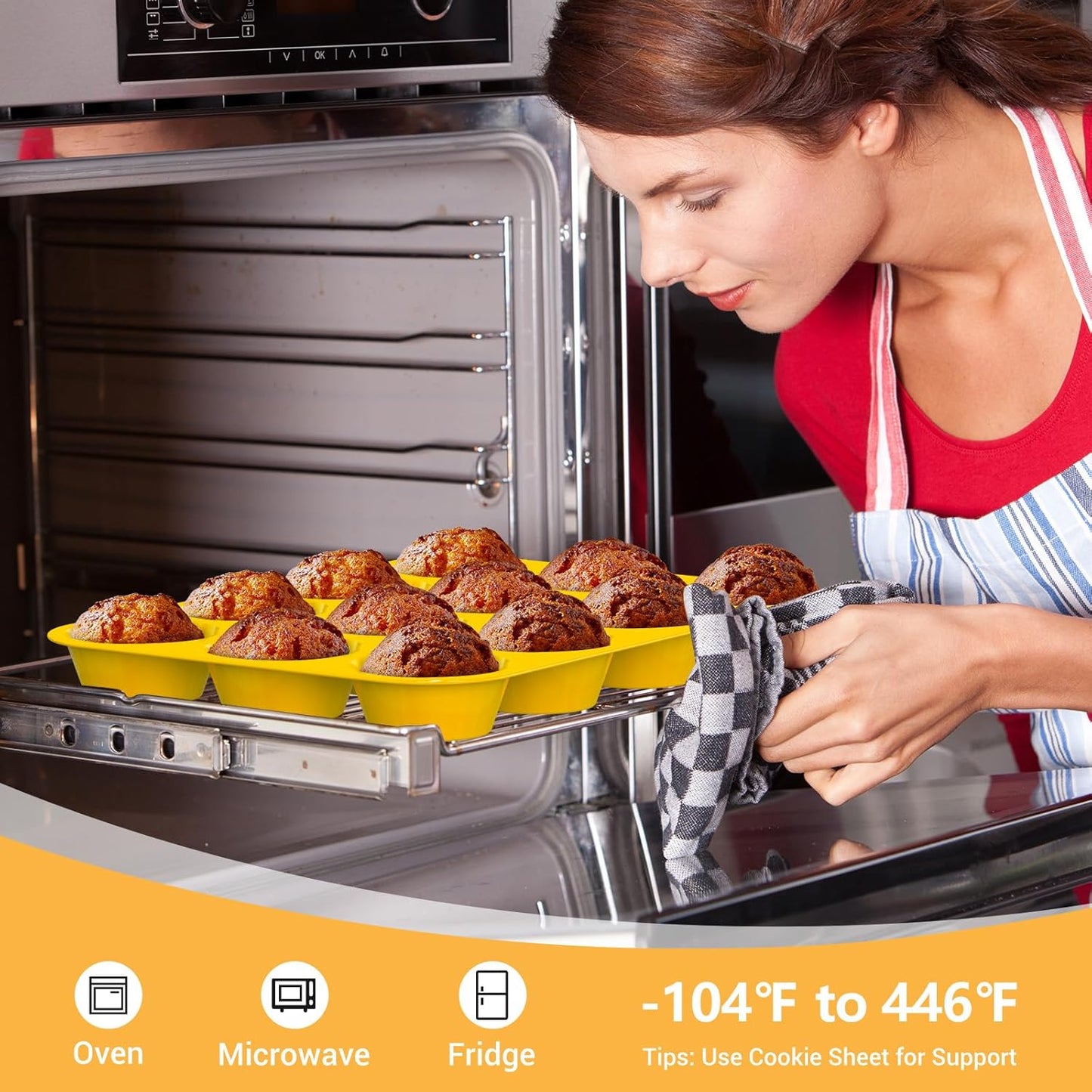 Redfly 2 Pack Silicone Muffin Pans for Baking & Cupcake Pan - 12 Cup Regular Size Silicone Molds, BPA Free Egg Bites Mold
