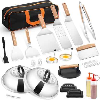 Griddle Accessories Kit, HaSteeL 20Pcs Flat Top Grill Accessories for Camping, Professional ABS Griddle Spatula Grill Tools Set with Melting Dome for Teppanyaki BBQ Outdoor, Perfect Grilling Gifts