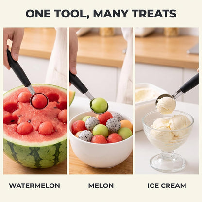 2 in 1 Stainless Steel Melon Ballers Melon Scoop,Double-Sided Fruit Melon Baller Spoon, Suitable Watermelon Cantaloupe Ice Cream Comfortable Non-Slip Grip Kitchen Utensils and Gadgets