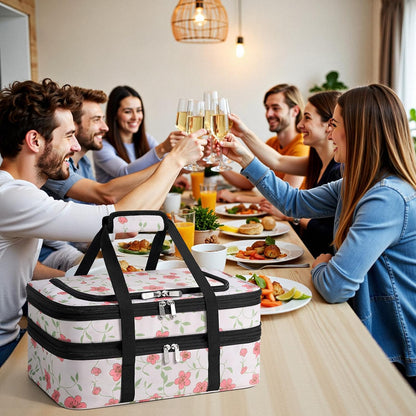 Double Insulated Casserole Carrier - Portable Casserole Carriers for Hot or Cold Food Lunch Tote Warmer or Cooler Bag for Potluck Parties Picnic Cookouts, Fits 9" x 13" Baking Dish - Grey