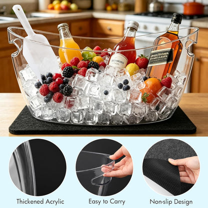 Kochorie 2 Pack Ice Buckets for Parties 5.5L Large Clear Acrylic Beverage Tubs with 2 Scoops 2 Felt Mats, Champagne Buckets Tub for Beer Drinks Mimosa Cocktail Bar Supplies Outdoor Events
