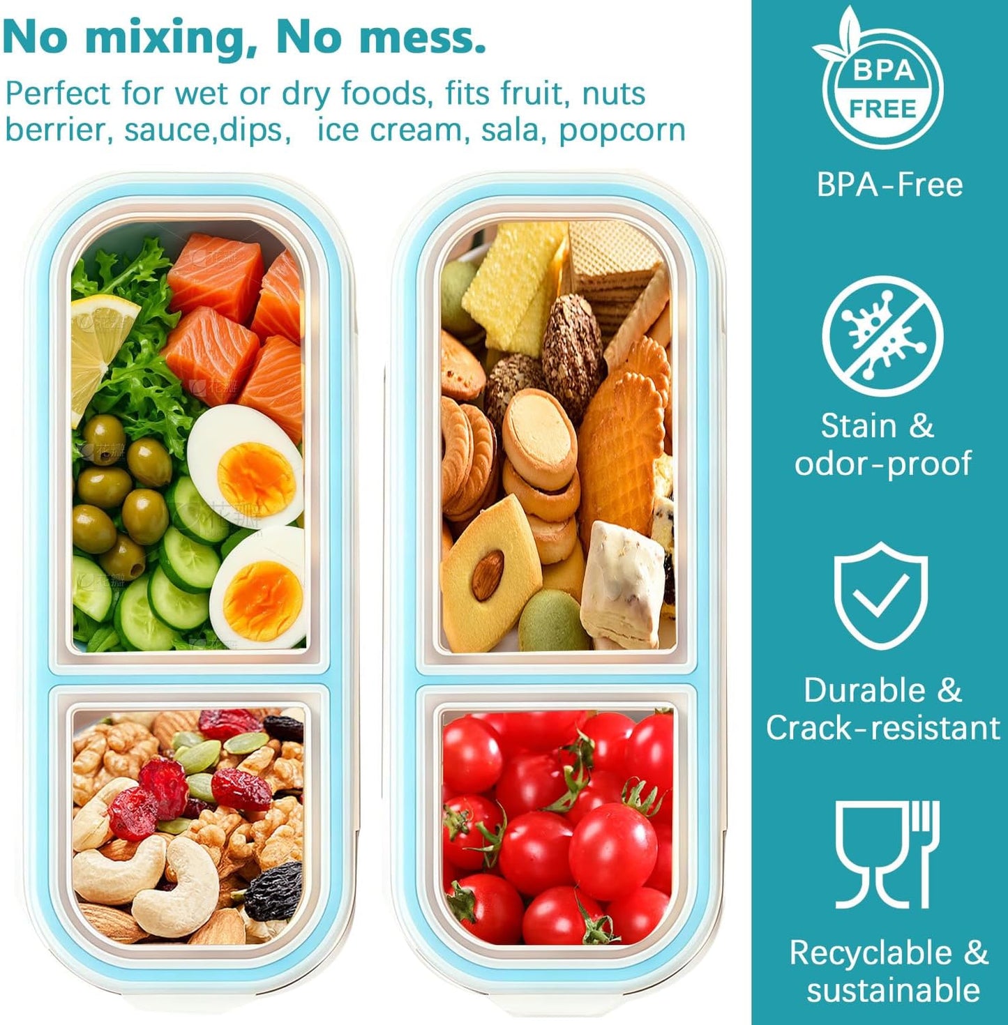 Snack Containers with Airtight Lids Reusable Stainless Steel 3-Compartment Metal Bento Lunch Box for Adults, Divided Food Storage Lunchable Meal Prep Containers, Snack Box with Spoon Sauce Jar