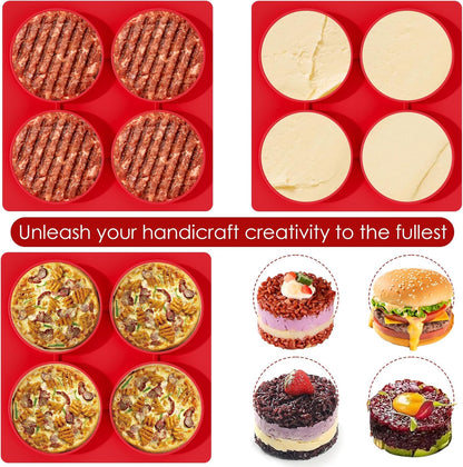 Hamburger Patty Press Maker, Silicone Burger Press Mold with Lid,4 Sealed Cavities,4.5 inch, Adjustable Thickness (1/4-1/2lbs) Hamburger Patty Container, Non-Stick,for Grill, BBQ, Meal Prep