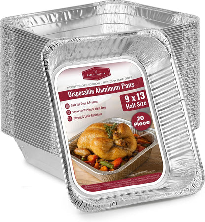 Rectangular Disposable Aluminum Pans with Clear Lids - (25 Pack/Lids), Durable Roasting Pan, Cookware, Baking, Meal Prep, Food Leftovers, Steam Table Tray, BBQ Safe & Spill Free
