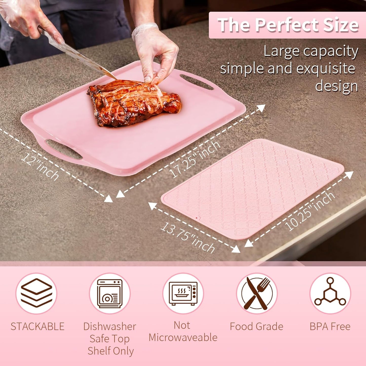 LEHAHA Grilling Prep Trays, Melamine BBQ Prep and Serving Platters and Tray for Outdoor Entertaining, Large Food Serving Trays, Set of 2, 17.2" x 10.5",Great for Grilling Lovers,Black and Red