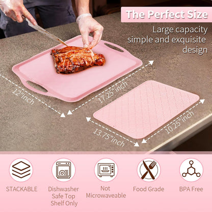 LEHAHA Grilling Prep Trays, Melamine BBQ Prep and Serving Platters and Tray for Outdoor Entertaining, Large Food Serving Trays, Set of 2, 17.2" x 10.5",Great for Grilling Lovers,Black and Red