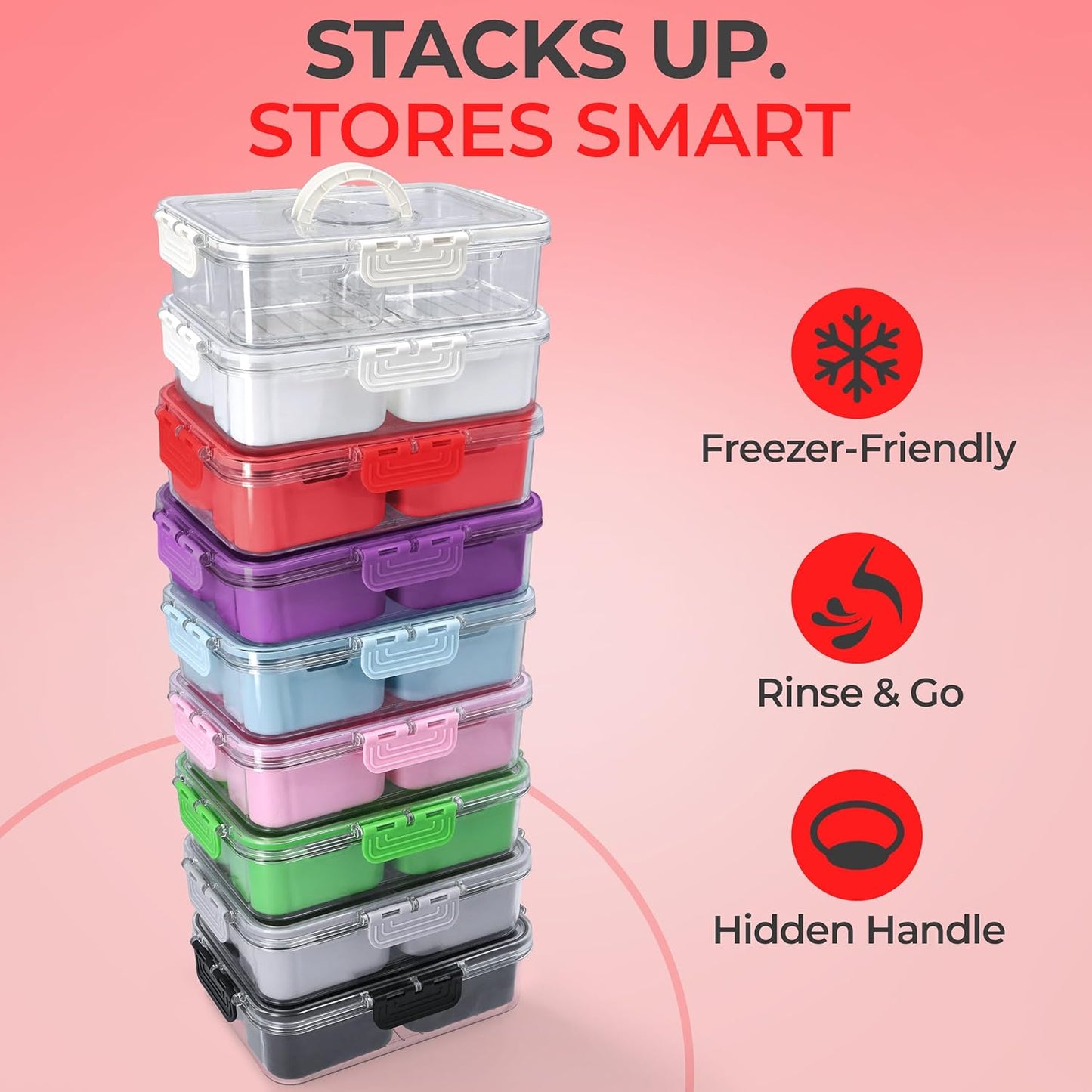 KEYVOZ Snackle Box Container with Lid- Travel Charcuterie Box with Handle - Organizer for Candy, Fruit, Nuts, Veggies, Snacks, Beach Essentials, Portable Lunch Box (Red, Small)