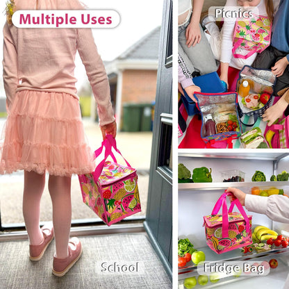 Fashion Stationery Insulated Lunch Bag Kids Lunch Box Folding Reusable Lunchbags for Girls or Boys Lunch Box for School, Beach or Travel Small Cooler or Picnic Coolers