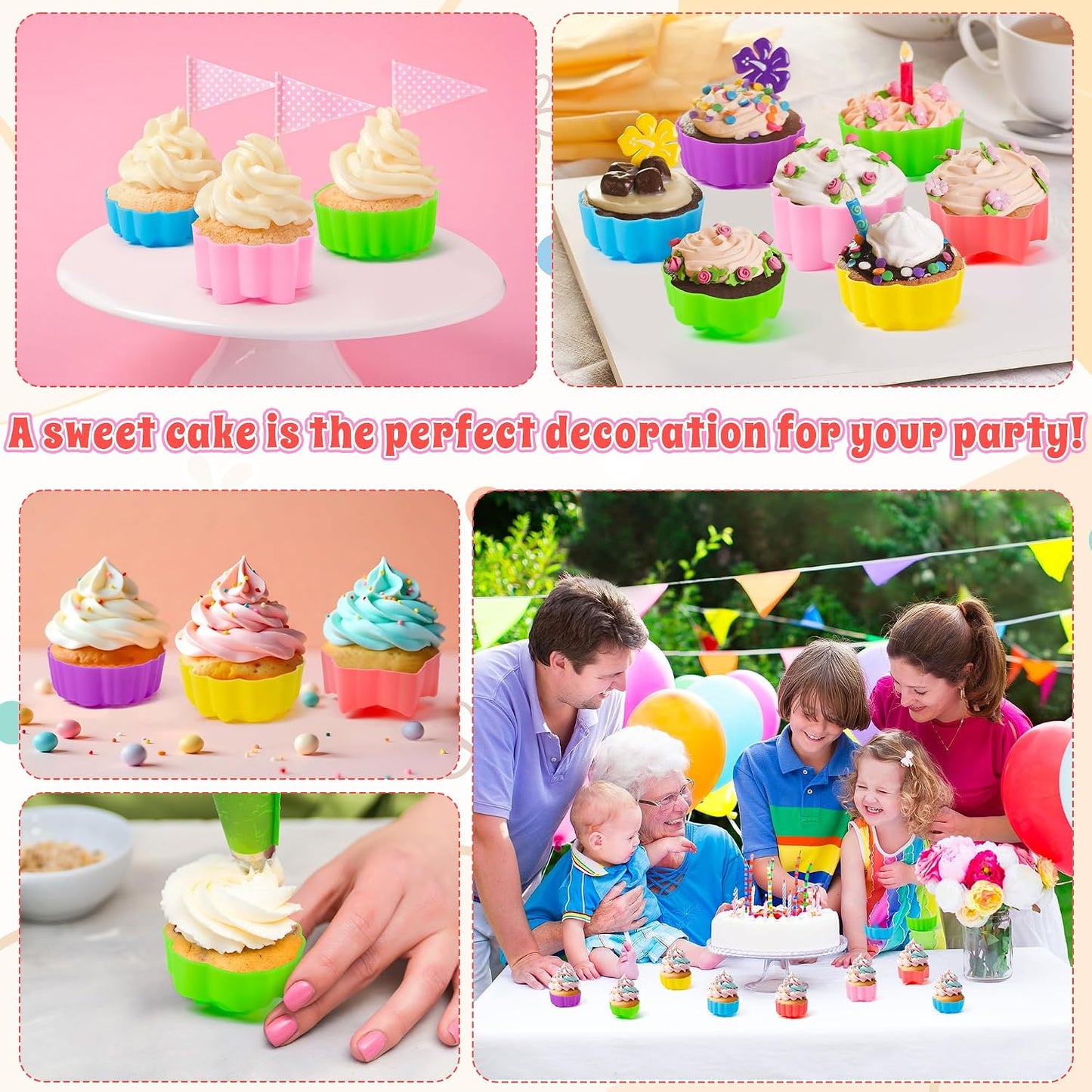 R HORSE Mini Silicone Cupcake Liners Molds - 60Pcs 2 Inch Muticolor Floral Shaped Baking Cups, Reusable Non-Stick Cupcake Wrappers Muffin Baking Liners for Oven Microwave Dishwasher Safe