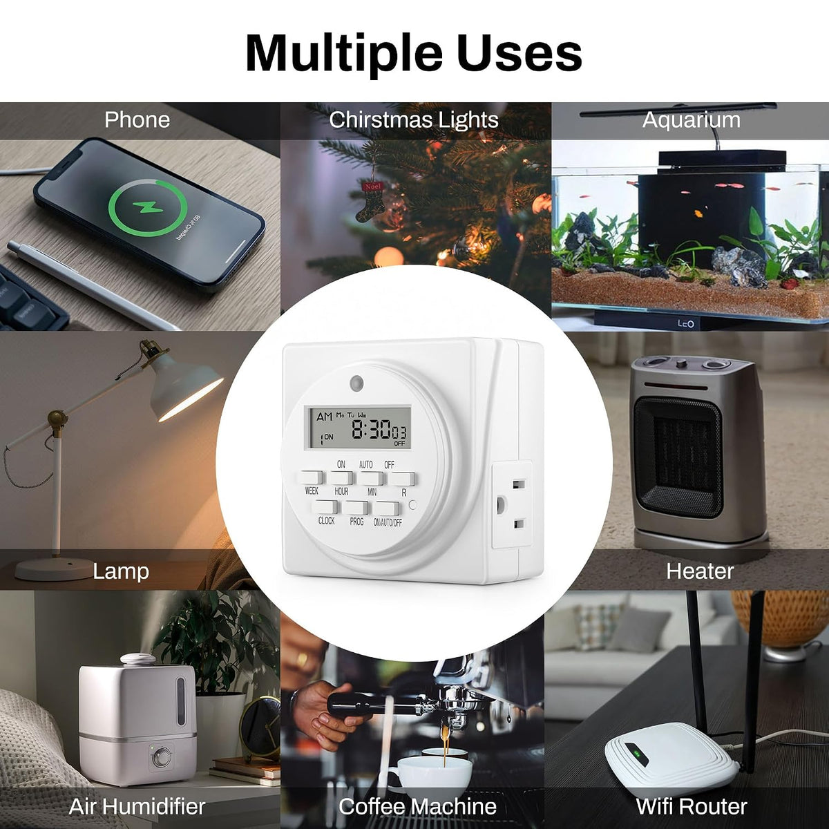 BN-LINK Indoor 7-Day Programmable Digital Timer Outlet, 2 Outlets