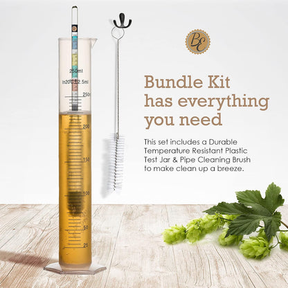 Brewer's Elite Hydrometer for Home Brew Beer, Wine, Mead and Kombucha - Deluxe Triple Scale Set with Hardcase and Cloth - Specific Gravity ABV Tester