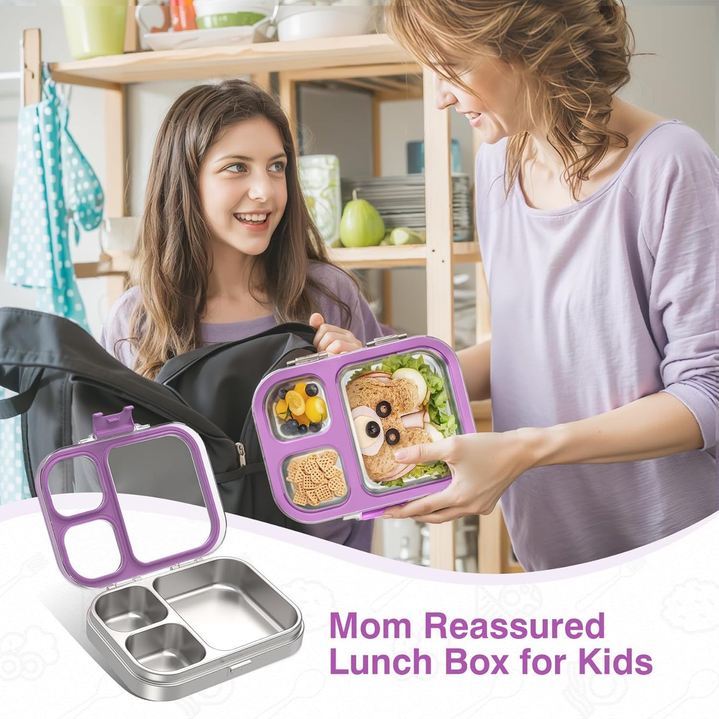 HOMEKOL Stainless Steel Bento Lunch Box, 3-Compartment Leak-Proof Lunch Container for Kids & Adults, BPA/BPS-Free 304 Metal Food Box, Dishwasher Safe, Clear Tritan Lid, Green (Not Insulated)