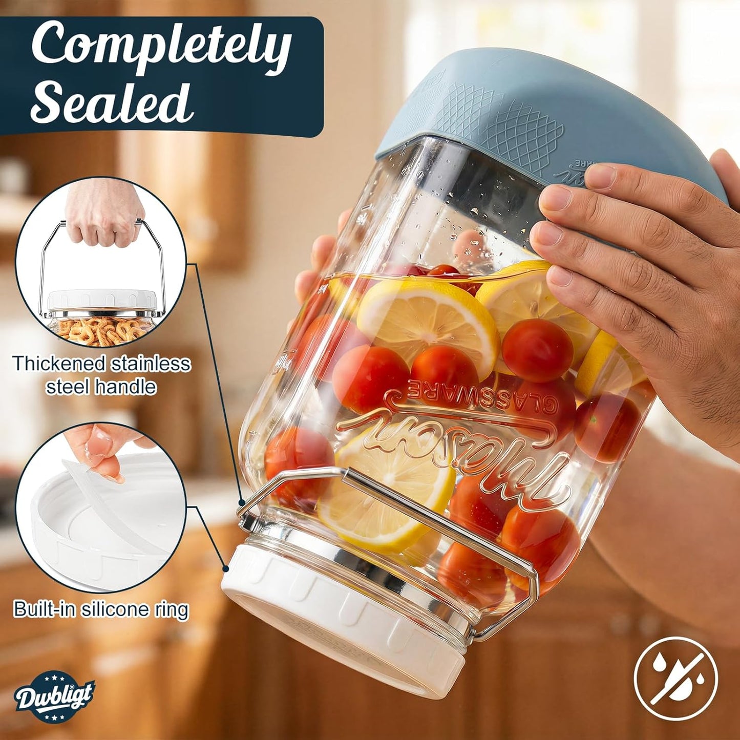 2 Pack 1.5 Gallon Large Glass Jar with Airtight Lid, Wide Mouth Glass Flour Sugar Storage Containers with Scale Marks for Pantry Organizers, Glass Canisters with Heavy-duty Handles & Non-slip Bases