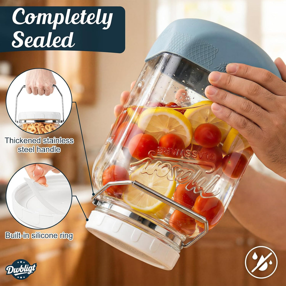 2 Pack 1.5 Gallon Large Glass Jar with Airtight Lid, Wide Mouth Glass Flour Sugar Storage Containers with Scale Marks for Pantry Organizers, Glass Canisters with Heavy-duty Handles & Non-slip Bases
