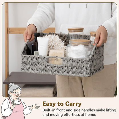 GRANNY SAYS Wicker Storage Baskets for Shelves, Trapezoid Woven Basket with Handles, Storage Wicker Baskets for Pantry, Water Hyacinth, 2-Pack