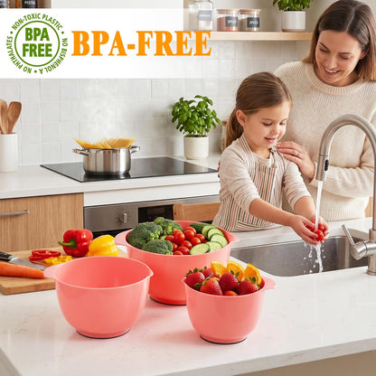 BoxedHome Nesting Plastic Mixing Bowl Set With Pour Spout, Microwave and Dishwasher Safe, BPA free Non-Slip Base, Set of 4 Size 1.7, 2.5, 3.5 and 4.5qt, Great for Prepping, Baking, Cooking (Dark Blue)