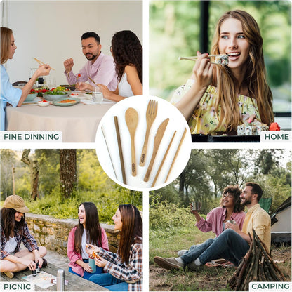 Travel Utensils with Case Set Fork, Knife, Spoon, Chopsticks, Straw, Straw-cleaning brush, Travel Pouch and Carabiner, Excellent For Everyday Use! ((1Set) Sky Blue)