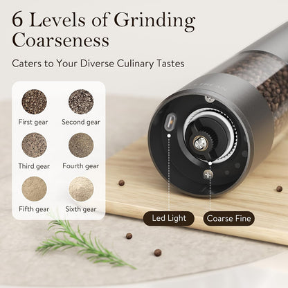 Ultrean Electric Salt and Pepper Grinder Set, Rechargeable,Matte Black