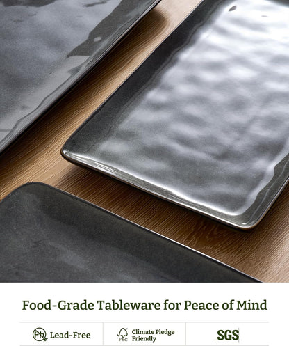 Famiware Serving Platter, Rectangular 15.67/14.1/12.6inch Serving Dishes for Entertaining, Microwave Dishwasher Safe, Stoneware Serving Trays for Party, Turkey, Cheese, Ocean Series, Cappuccino White