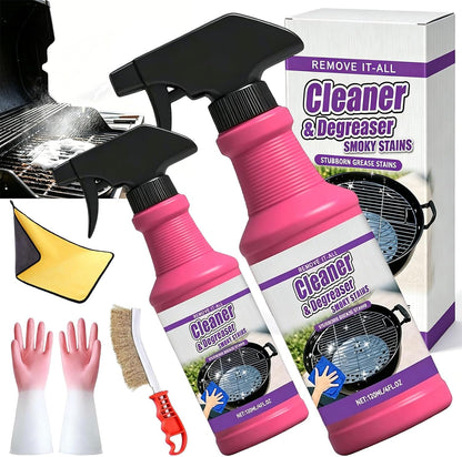 Fast-Acting Heavy-Duty Grill Degreaser Spray, No-stick BBQ Grill Cleaner Spray for Outdoor Grills, Heavy Duty Degreaser Cleaner for Grease, Oil, Burnt Food, Oven, Kitchen (2pc)