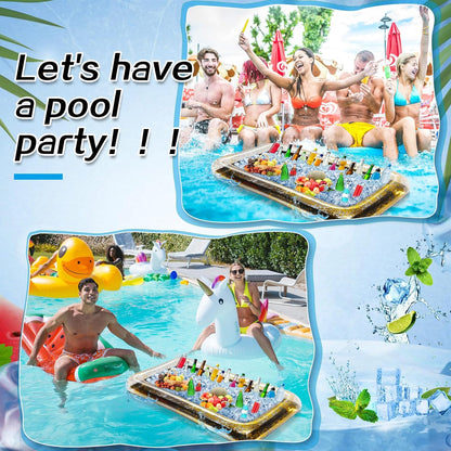 Leitee Inflatable Serving Bar with Drain Plug 52 x 24 x 5'' Inflatable Ice Serving Buffet Bar for Party Food Cooler Buffet Drink(Black,Basic Style)
