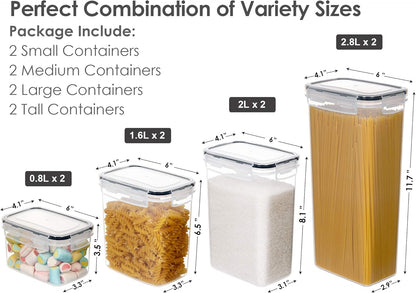 CHEFSTORY Airtight Food Storage Containers with Lids, 8 PCS Plastic Storage Canisters for Kitchen & Pantry Organization,Dry Food Canisters for Flour, Sugar and Cereal