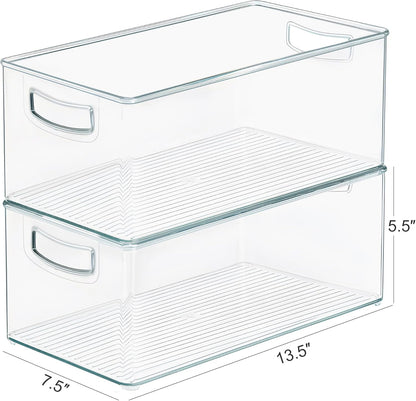 Heyuzb 8 PACK Freezer Organizer Bins Fridge Organizers and Storage Stackable Refrigerator Organizers Bins with Side Handles Clear Storage Bins for Pantry, Under Sink, Kitchen Cabinet