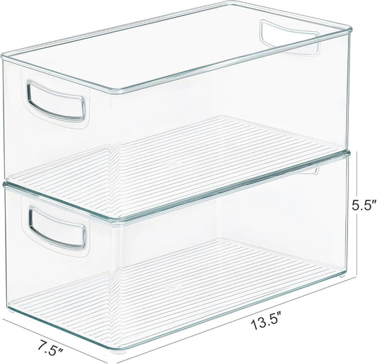 Heyuzb 8 PACK Freezer Organizer Bins Fridge Organizers and Storage Stackable Refrigerator Organizers Bins with Side Handles Clear Storage Bins for Pantry, Under Sink, Kitchen Cabinet