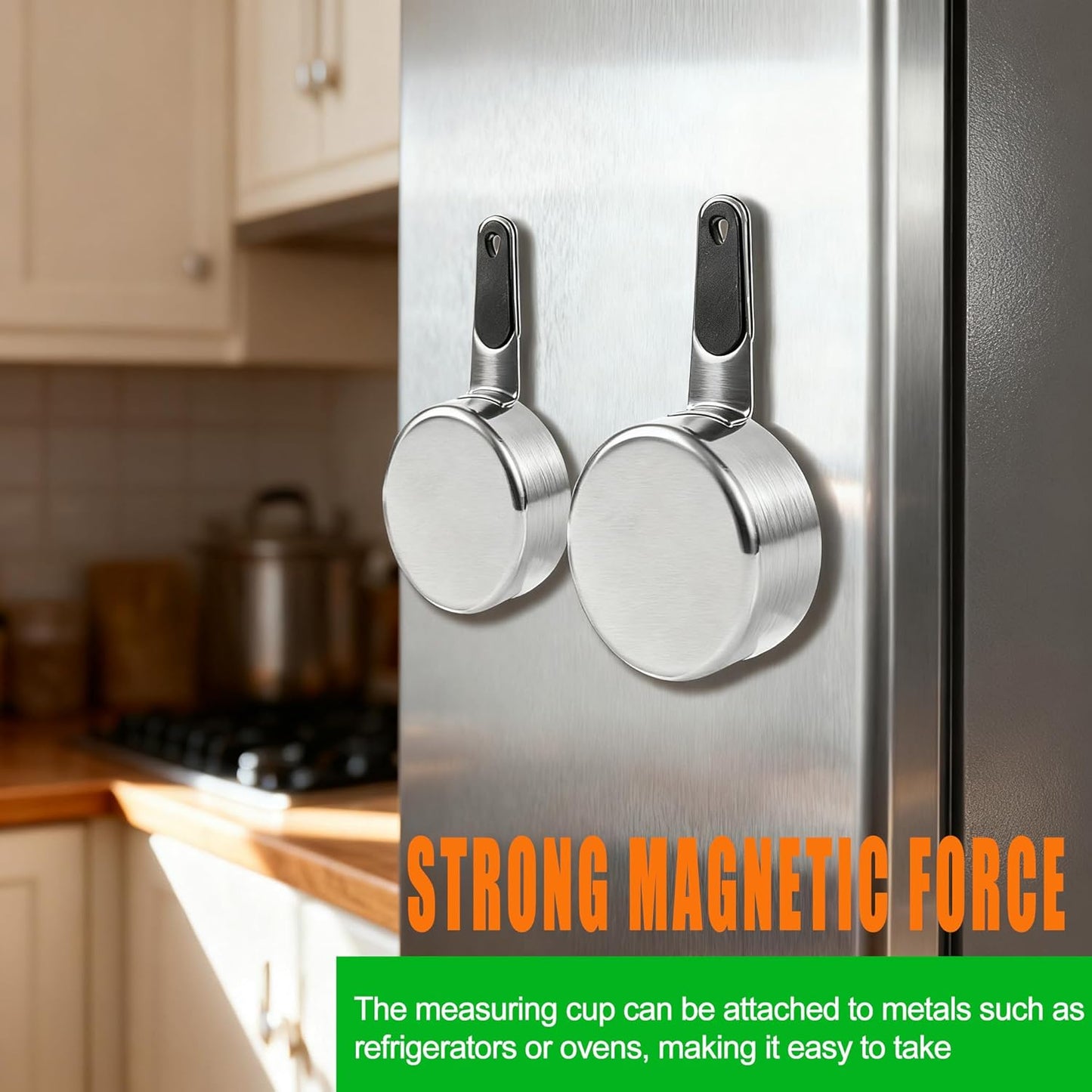 Magnetic Handles 7 Piece Stainless Steel Measuring Cups, Black, Kitchen Gadgets for Measure Liquid and Dry Ingredients, Cooking & Baking