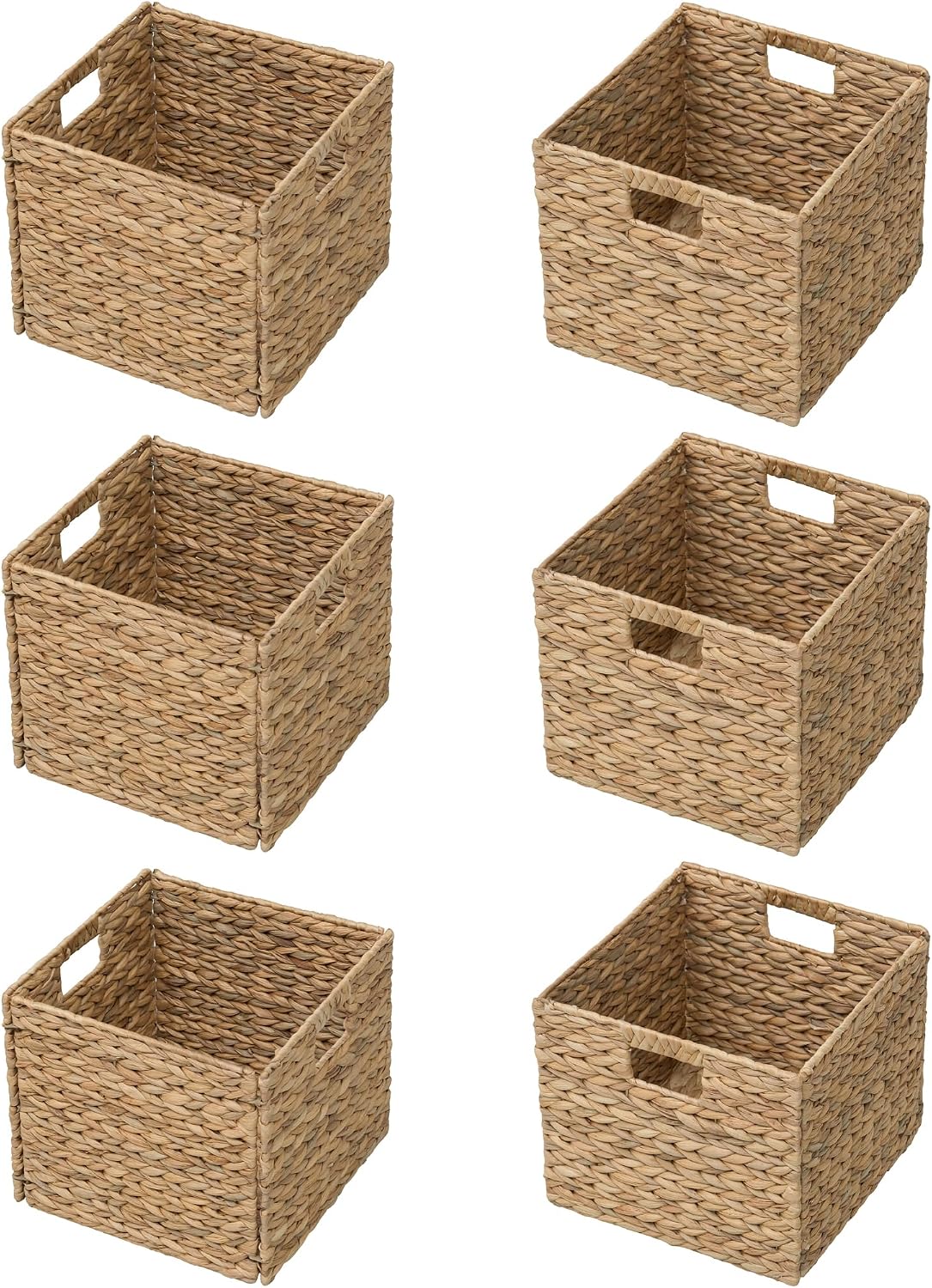 eHemco Trapezoid Woven Hyacinth Wicker Pantry Storage Baskets with Iron Wire Frame, 13.25"x9"x7/3.5", Natural, Set of 2